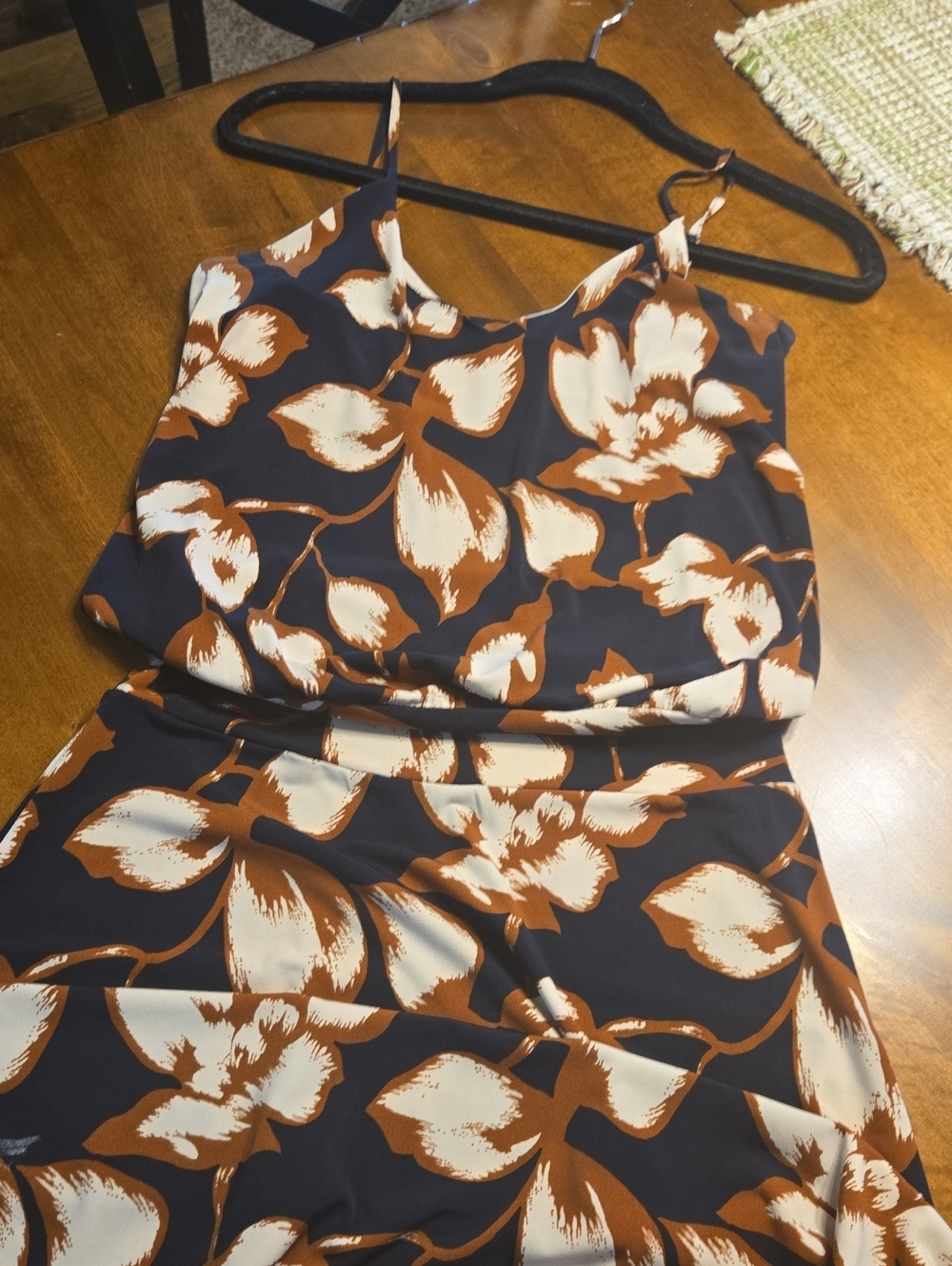 Allison Joy Navy Slip Dress with Rust & Cream Floral Motif